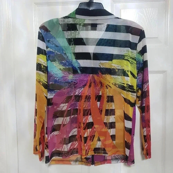 Valentina Colorful Sheer Black and White Strip Embellished Jacket - Picture 2 of 6